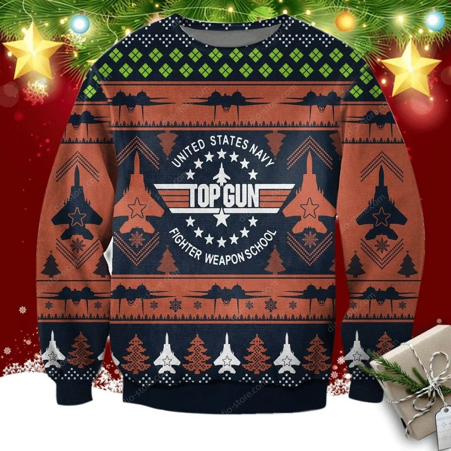 Top Gun Logo United States Navy Fighter Weapon School Ugly Sweater Holuju