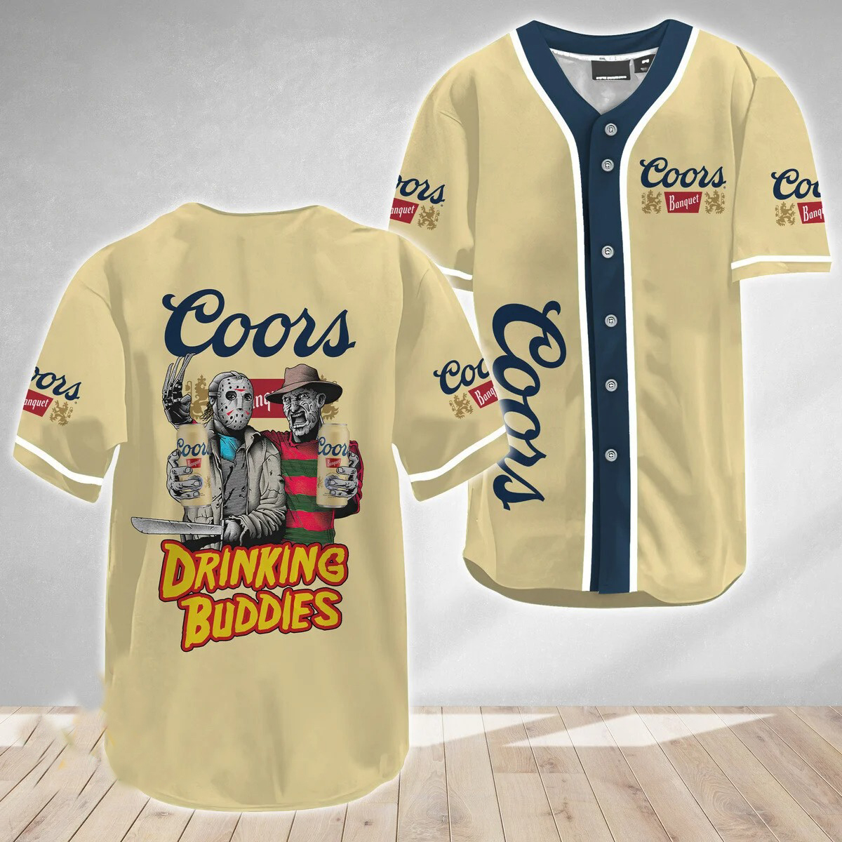 Horror Freddy & Jason Drinking Buddies Coors Banquet Baseball Jersey