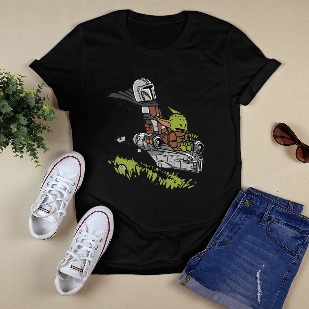 Baby Yoda And Mandalorian Calvin And Hobbes Shirt Wenigos