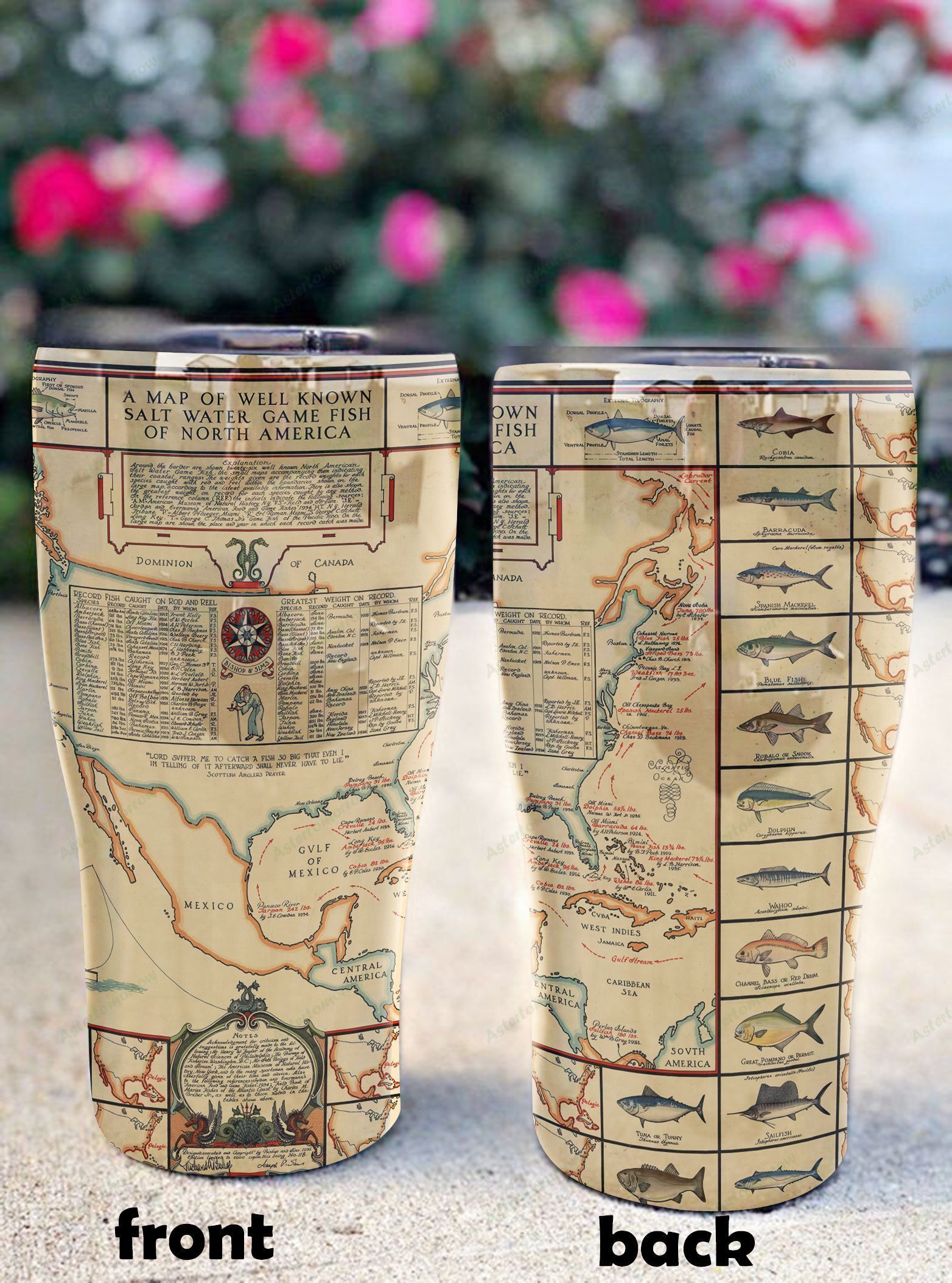 Big Game Fish Map Stainless Steel Tumbler Konosbog
